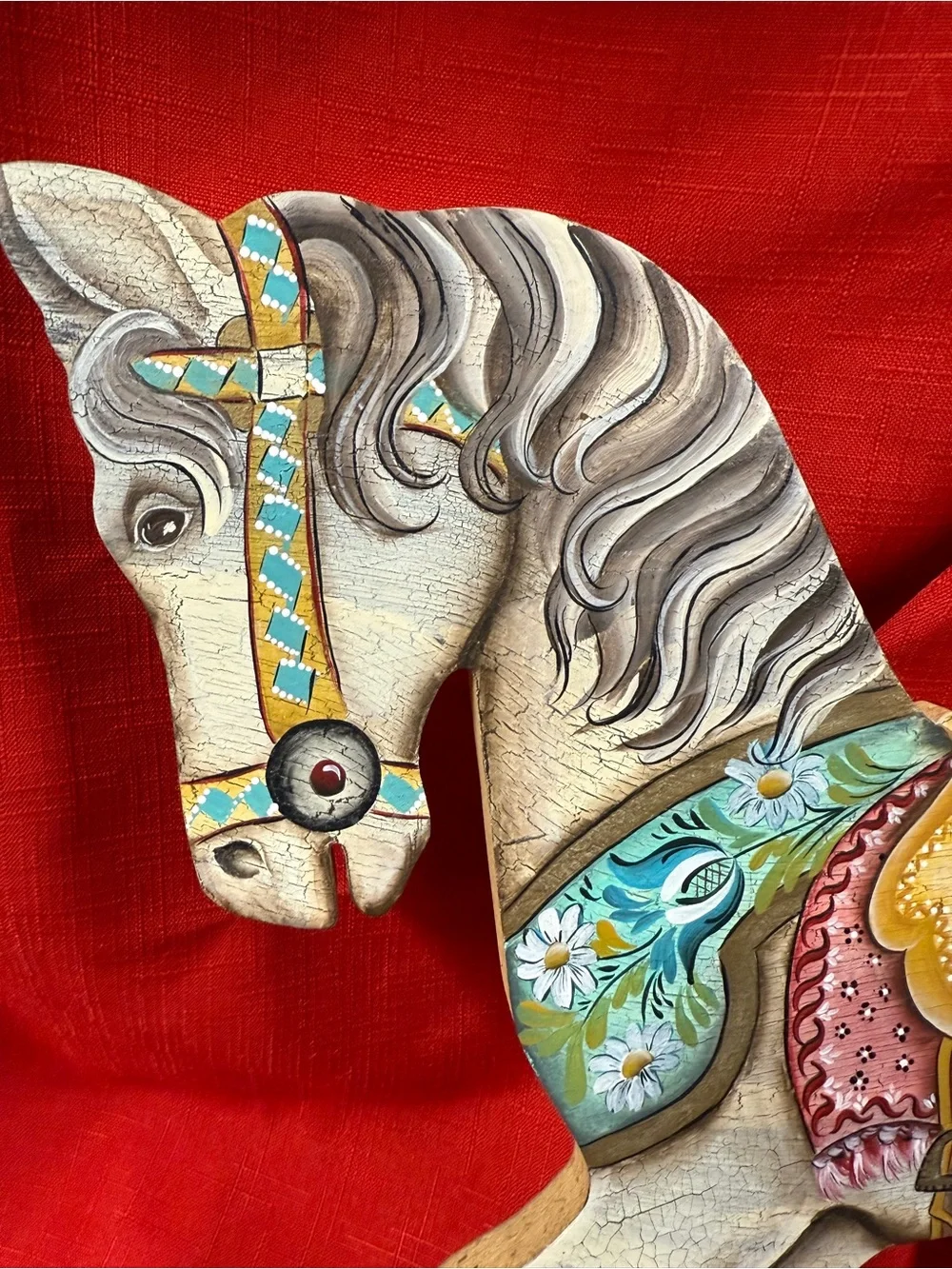 Vintage Decorative Painted Rocking Horse Wall Folk  Art Nursery Wall Hanging